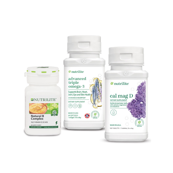 Bộ Dinh Dưỡng Hỗ Trợ Chăm Sóc Người Lớn Tuổi (Nutrilite Natural B Complex, TP BVSK Nutrilite Cal Mag D, TPBVSK Nutrilite™ Advanced Triple Omega-3