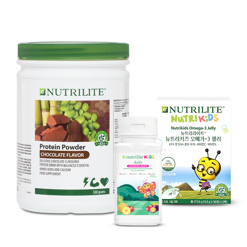 Bộ Dinh Dưỡng Nền Tảng Trẻ Em (TPBVSK nutrilite™ KiDS daily, TPBVSK NUTRILITE™ Nutrikids Omega-3 Jelly, TPBS Nutrilite Protein Powder - Vị Sô Cô La)